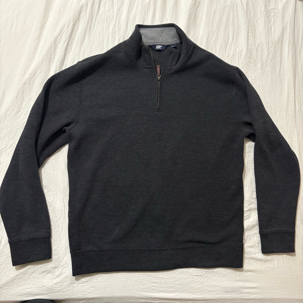 Lands' End Men's Charcoal Gray Quarter-Zip Mock neck Sweater Casual